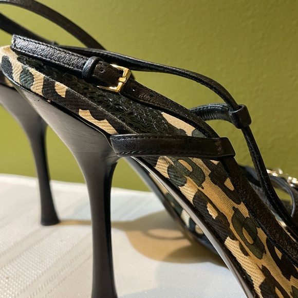 Gucci Printed Black Leather 4” Stiletto Heeled Sandal - 8 - Picture 11 of 14